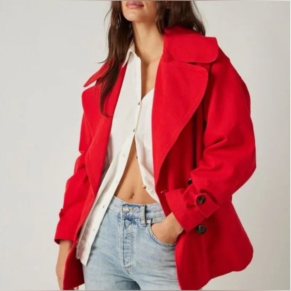 FREE PEOPLE HighlandsThick Cotton Peacoat Jacket Red NWT XS